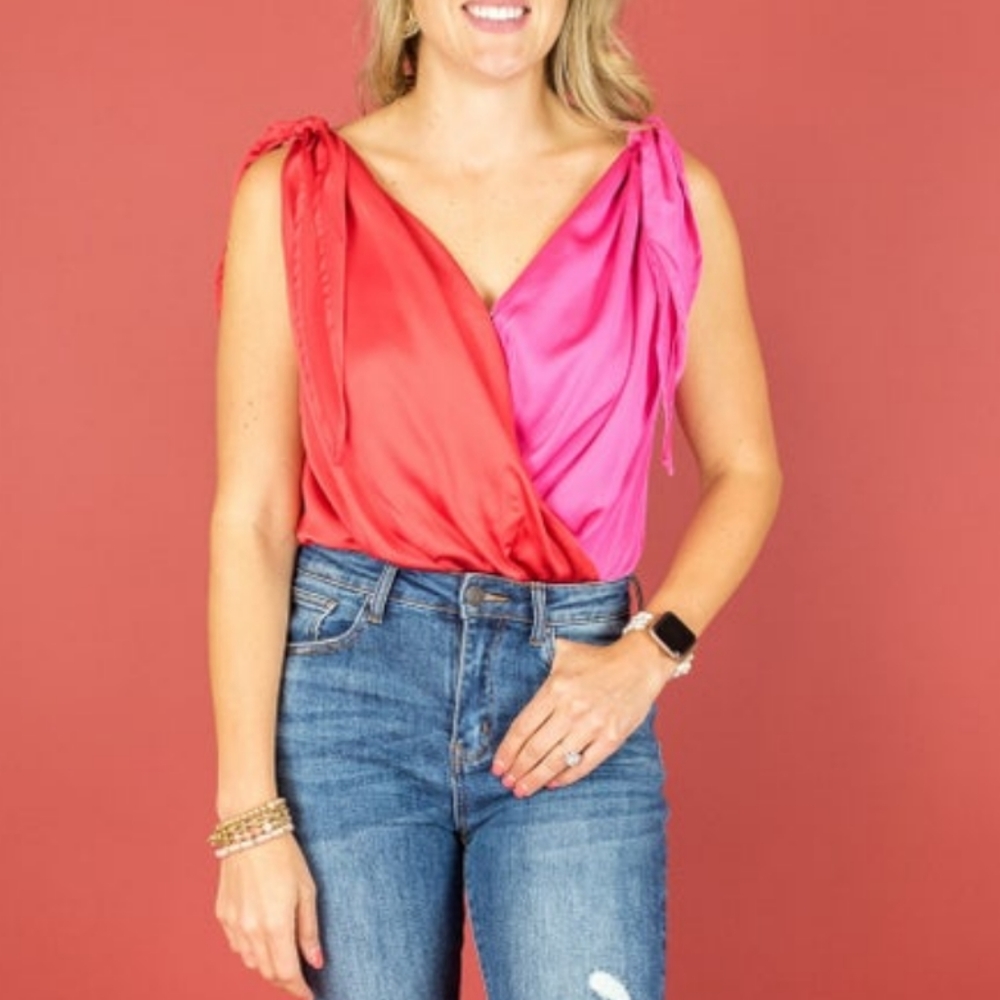 Pink and Red Satin Bodysuit NWT